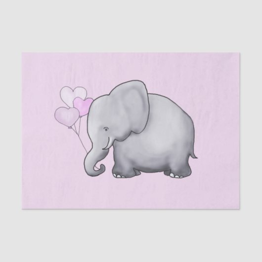 Niedlicher Elefant mit Herzen steigt rosa Seidenpapier (Vorderseite)