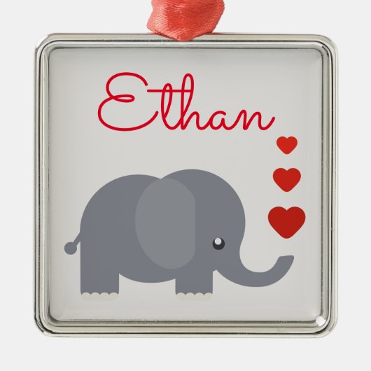 Niedlicher Elefant mit Herzensname Ornament Aus Metall (Vorne)