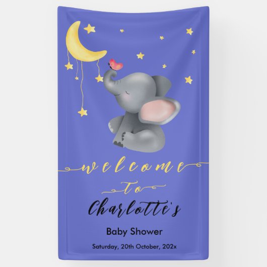 Niedlicher Elefant mit kleiner Schmetterlingsdusch Banner (Vertikal)