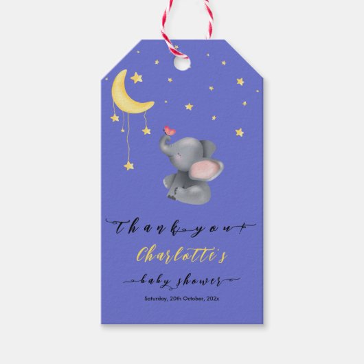 Niedlicher Elefant mit kleiner Schmetterlingsdusch Geschenkanhänger (Vorderseite)