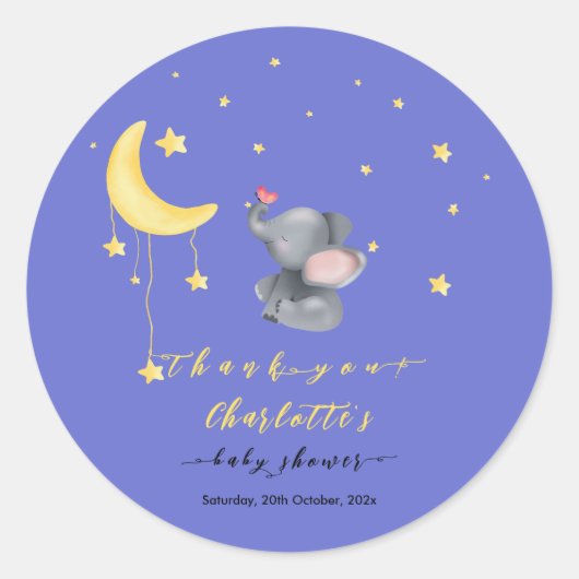 Niedlicher Elefant mit kleiner Schmetterlingsdusch Runder Aufkleber (Vorderseite)