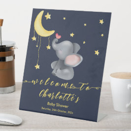 Niedlicher Elefant mit kleiner Schmetterlingsdusch Sockelschild