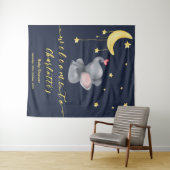 Niedlicher Elefant mit kleiner Schmetterlingsdusch Wandteppich (Beispiel (Horizontal))