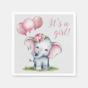 Niedlicher Elefant mit Pink Balloons Girl Baby Dus Serviette