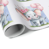 Niedlicher Elefant mit rosa Balloons Girl Geschenkpapier (Rolleneckpunkt)