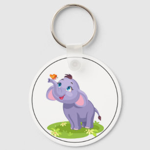 Niedlicher Elefant mit Schmetterling Schlüsselanhänger
