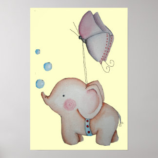 Niedlicher Elefant mit Schmetterlingposter Poster