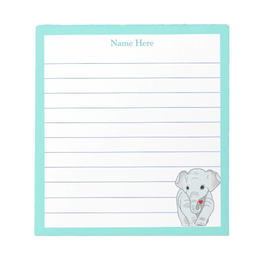 Niedlicher Elefant mit türkisfarbenem Rahmen Notizblock (Vorderseite)