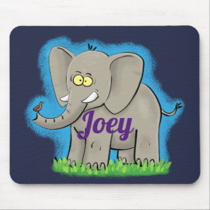 Niedlicher Elefant mit Vogel-Cartoon-Mauspad Mousepad