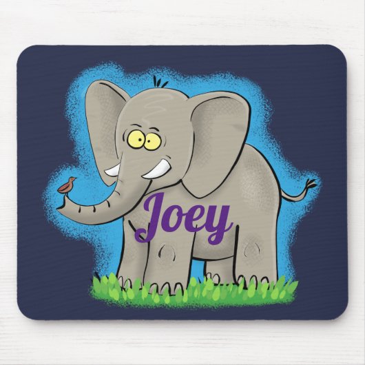 Niedlicher Elefant mit Vogel-Cartoon-Mauspad Mousepad (Vorne)
