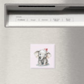 Niedlicher Elefant mit Weihnachtsmannmütze Magnet (In Situ (Geschirrspüler))