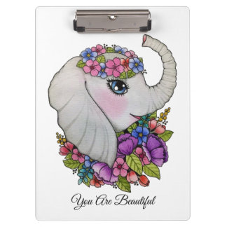 Niedlicher Elefant mit wilden Blume in Wasserfarbe Klemmbrett