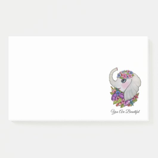 Niedlicher Elefant mit wilden Blume in Wasserfarbe Post-it Klebezettel (Vorderseite)