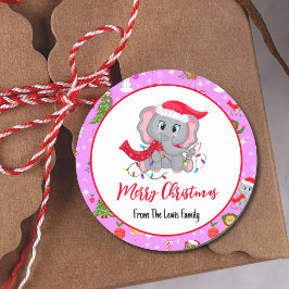 Niedlicher Elefant mit Zootieren in Rosa Runder Aufkleber