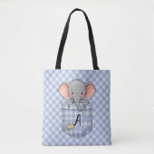 Niedlicher Elefant Peeking von Gingham Pocket Tasche (Vorderseite)