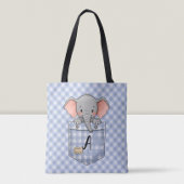 Niedlicher Elefant Peeking von Gingham Pocket Tasche