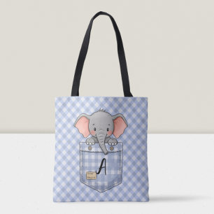 Niedlicher Elefant Peeking von Gingham Pocket Tasche