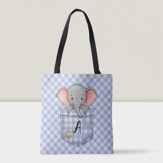 Niedlicher Elefant Peeking von Gingham Pocket Tasche