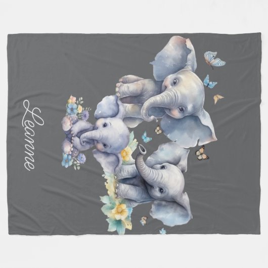 Niedlicher Elefant Personalisiert Fleecedecke (Vorderseite (Horizontal))