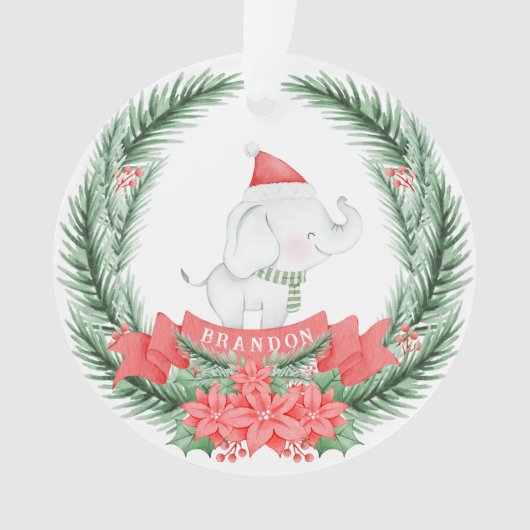 Niedlicher Elefant | Personalisierte Weihnachten Ornament (Vorderseite)