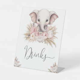 Niedlicher Elefant Pink Boho Girl Babydusche Geträ Sockelschild