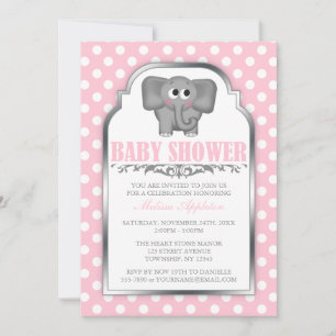 Niedlicher Elefant Pink Polka Dot Baby Dusche Einladung