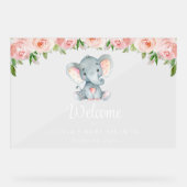 Niedlicher Elefant, rosa Blume, Babydusche Empfang Acrylschild (Vorderseite)