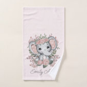 Niedlicher Elefant Rosa Blumengrün Kindername Badhandtuch Set (Handtuch)