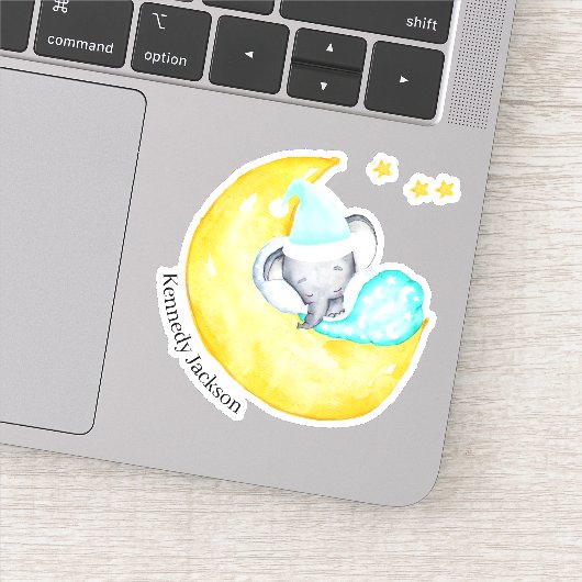 Niedlicher Elefant Schlafen auf dem Mond Vinyl Aufkleber (Detail)