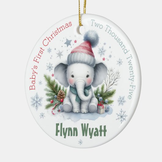Niedlicher Elefant Snowflake Baby's First Christma Keramik Ornament (Links)