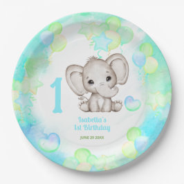 Niedlicher Elefant Summer Colorful Junge 1. Geburt Pappteller