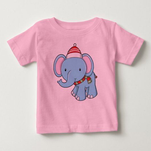 Niedlicher Elefant Tragen von Weihnachtsmannmütze  Baby T-shirt (Vorderseite)