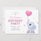 Niedlicher Elefant und Ballon Geburtstag Einladung (Vorderseite)