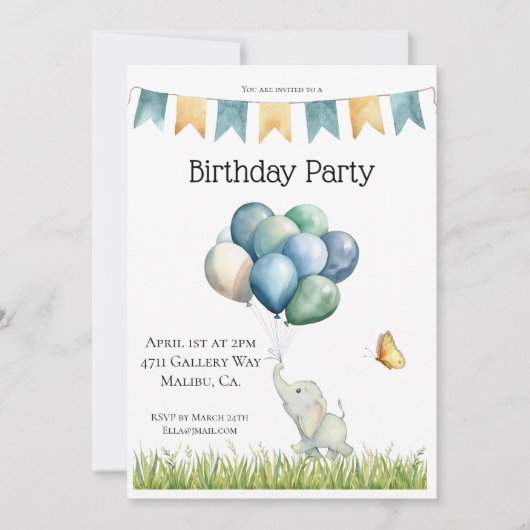 Niedlicher Elefant und Ballons Dankeskarte (Vorderseite)
