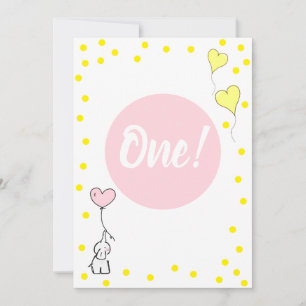 Niedlicher Elefant und Herzblasen zum ersten Gebur Einladung