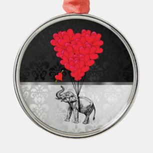 Niedlicher Elefant und Liebe Silbernes Ornament