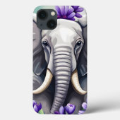 Niedlicher Elefant und violette Blumen Case-Mate iPhone Hülle (Rückseite)