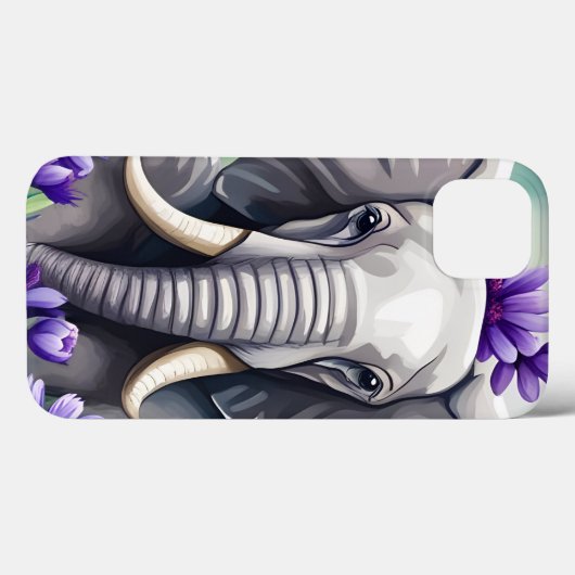 Niedlicher Elefant und violette Blumen Case-Mate iPhone Hülle (Rückseite (Horizontal))