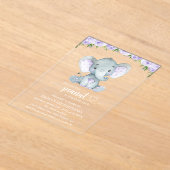 Niedlicher Elefant, violette Blumen, erster Geburt Acryleinladungen (Ablage )