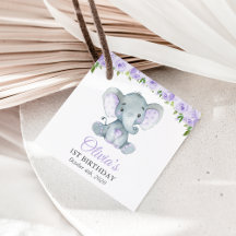 Niedlicher Elefant, violette Blumen, erster Geburt