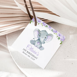 Niedlicher Elefant, violette Blumen, erster Geburt Geschenkanhänger