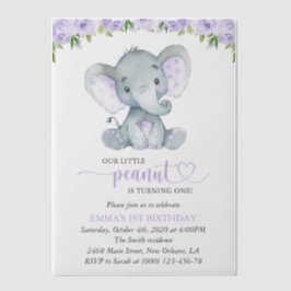 Niedlicher Elefant, violette Blumen, erster Geburt Pergament Einladungen