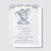 Niedlicher Elefant, violette Blumen, erster Geburt Pergament Einladungen (Versetzt)