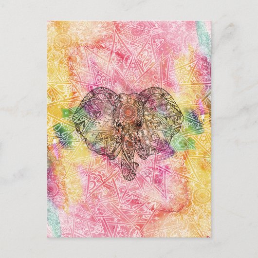 Niedlicher Elefant Watecolor handgezeichnete Henna Postkarte (Vorderseite)