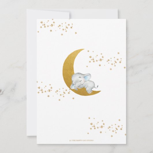 Niedlicher Elefant Wir sind über der Mond-Baby-Dus Einladung (Rückseite)