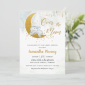 Niedlicher Elefant Wir sind über der Mond-Baby-Dus Einladung (Stehend Vorderseite)