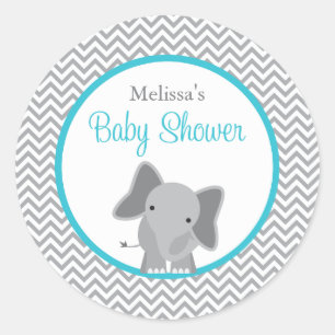 Niedlicher Elefant Zickzack Aquamarine Babydusche Runder Aufkleber