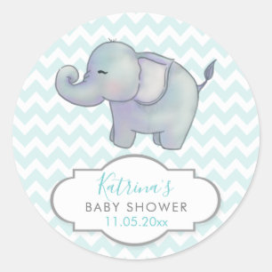 Niedlicher Elefant   Zickzack Blue Baby Dusche Vie Runder Aufkleber