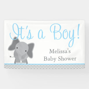 Niedlicher Elefant-Zickzack hellblaue Baby-Dusche Banner