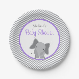 Niedlicher Elefant-Zickzack lila Baby-Dusche Pappteller